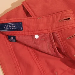 Best Sale Vilebrequin Men Linen Jeans Drill 5-Pockets Solid Tomato/Red