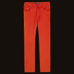 Best Sale Vilebrequin Men Linen Jeans Drill 5-Pockets Solid Tomato/Red