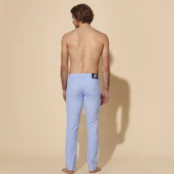 Sale Vilebrequin Men Linen Jeans Drill 5-Pockets Solid Divine/Blue