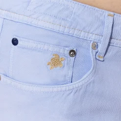 Sale Vilebrequin Men Linen Jeans Drill 5-Pockets Solid Divine/Blue