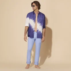 Sale Vilebrequin Men Linen Jeans Drill 5-Pockets Solid Divine/Blue