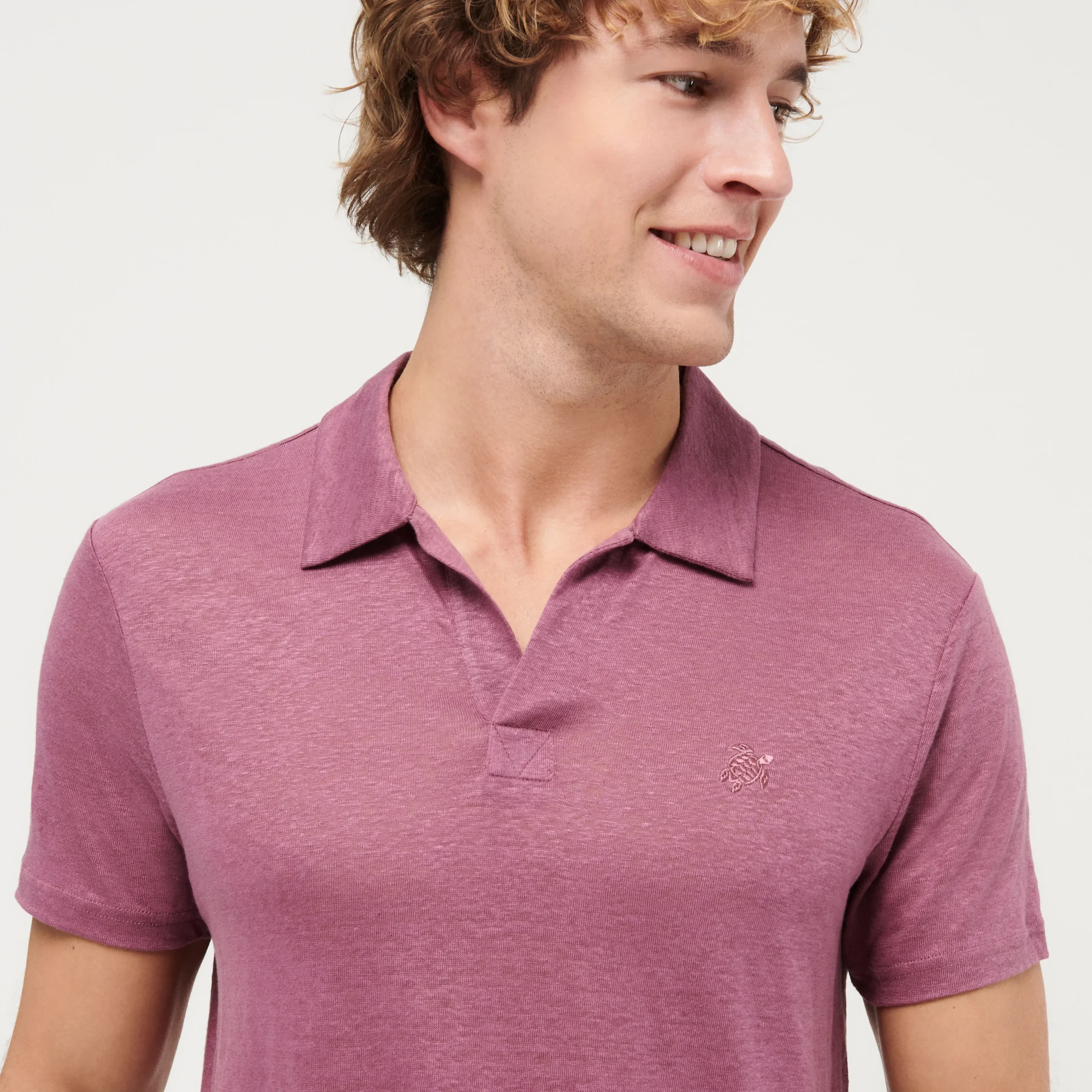 Cheap Vilebrequin Men Linen Jersey Polo Shirt Solid Murasaki/Purple