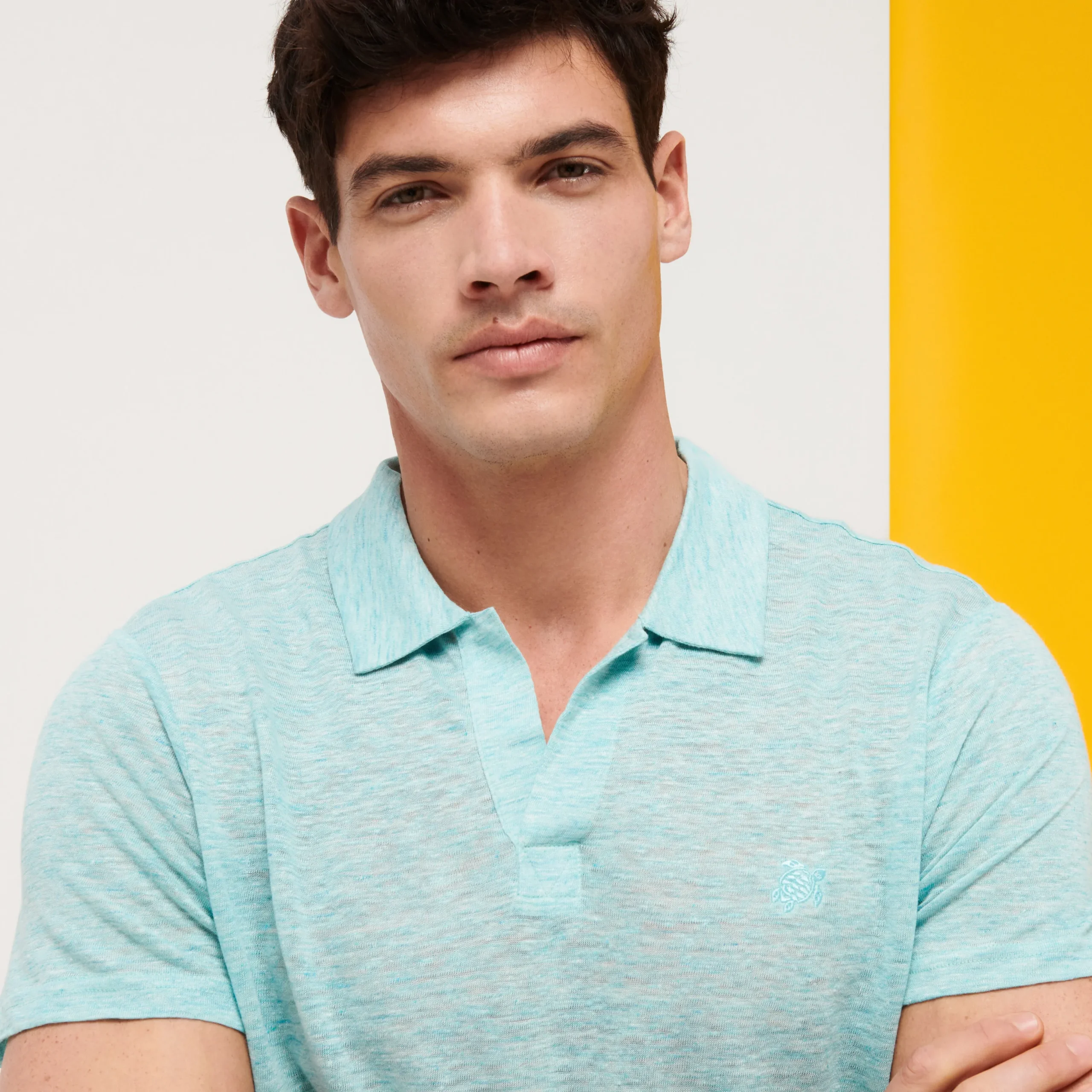 Sale Vilebrequin Men Linen Jersey Polo Shirt Solid Lazuli Blue Heather/Blue