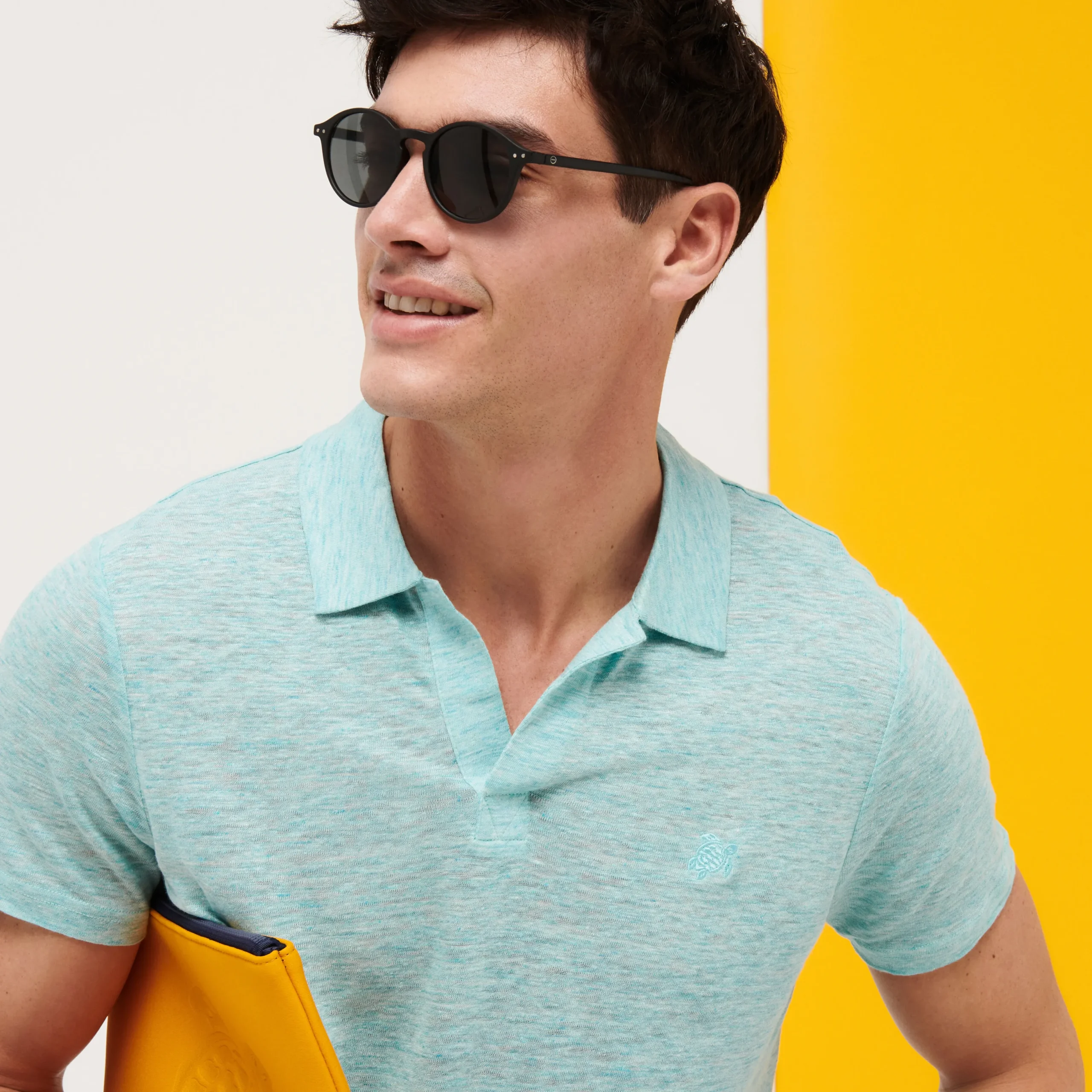 Sale Vilebrequin Men Linen Jersey Polo Shirt Solid Lazuli Blue Heather/Blue