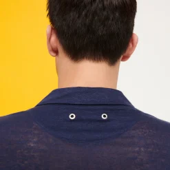 Shop Vilebrequin Men Linen Jersey Polo Shirt Solid Navy/Blue