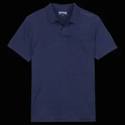 Shop Vilebrequin Men Linen Jersey Polo Shirt Solid Navy/Blue