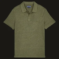 Shop Vilebrequin Men Linen Jersey Polo Shirt Solid Olivier/Green