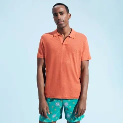 Online Vilebrequin Men Linen Jersey Polo Shirt Solid Tomette/Red
