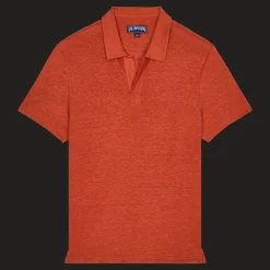 Online Vilebrequin Men Linen Jersey Polo Shirt Solid Tomette/Red