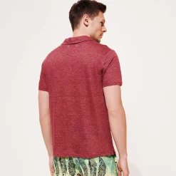 Hot Vilebrequin Men Linen Jersey Polo Shirt Solid Heather Burgundy/Red