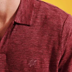 Hot Vilebrequin Men Linen Jersey Polo Shirt Solid Heather Burgundy/Red