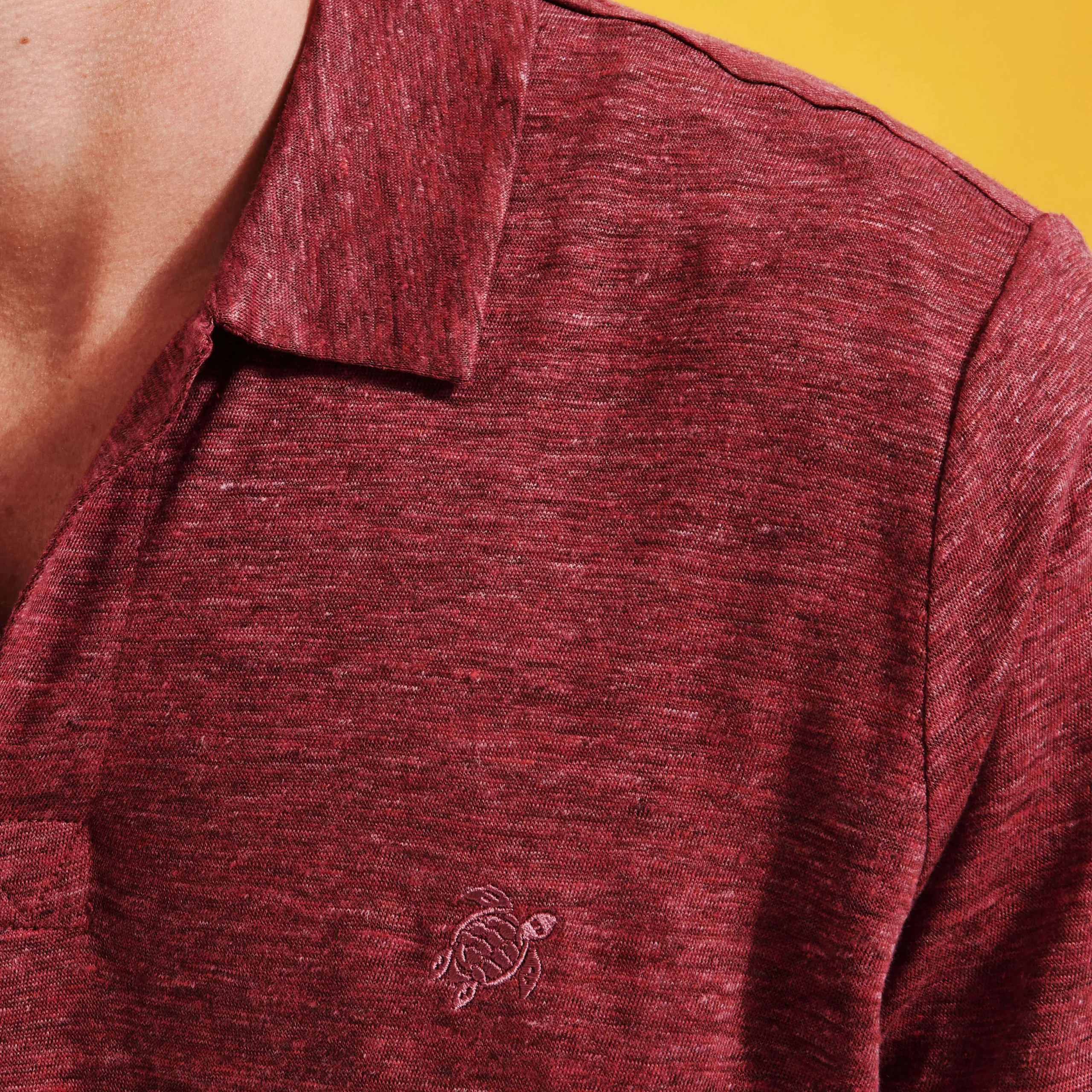 Hot Vilebrequin Men Linen Jersey Polo Shirt Solid Heather Burgundy/Red