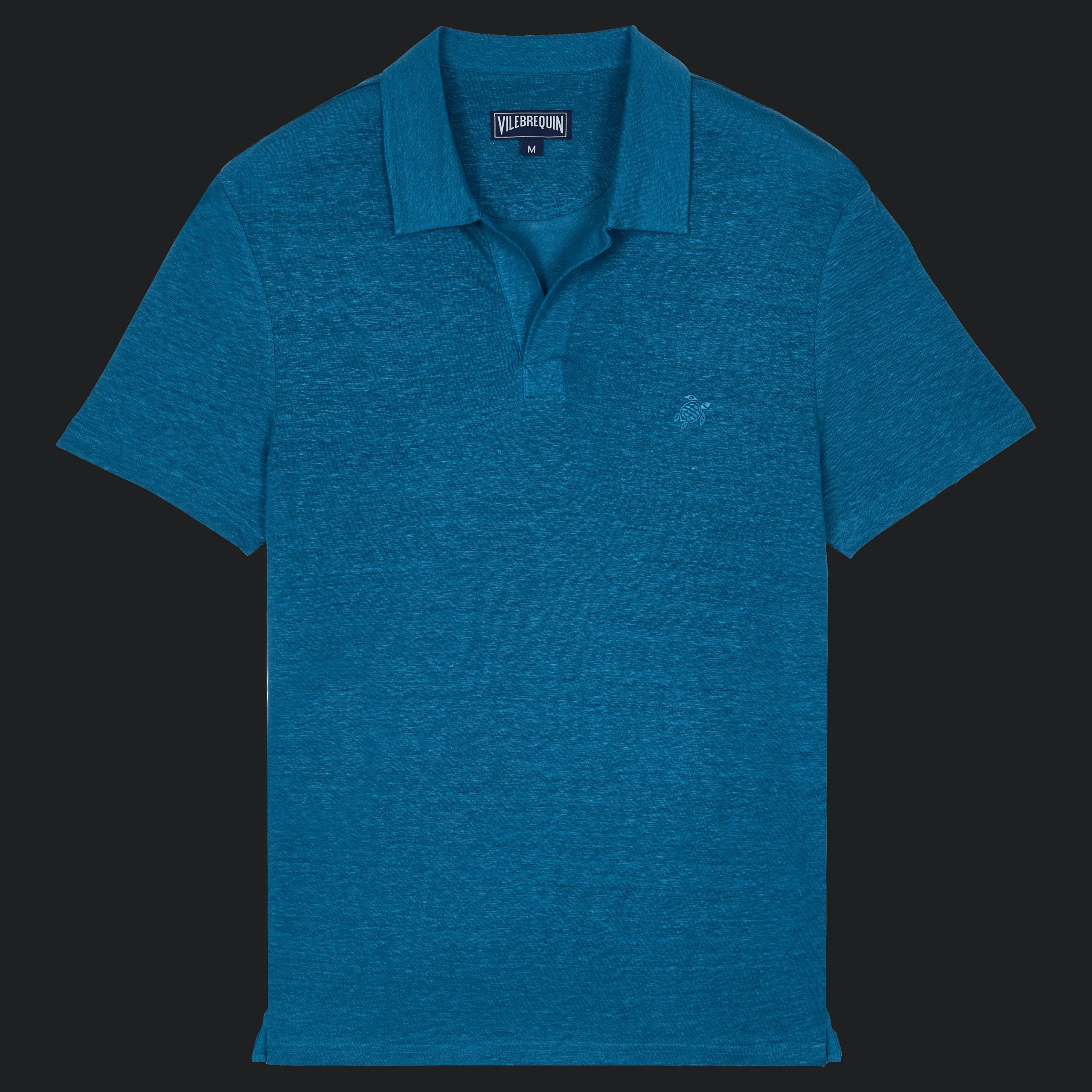 Best Vilebrequin Men Linen Jersey Polo Shirt Solid Calanque/Blue