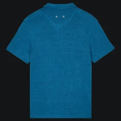 Best Vilebrequin Men Linen Jersey Polo Shirt Solid Calanque/Blue