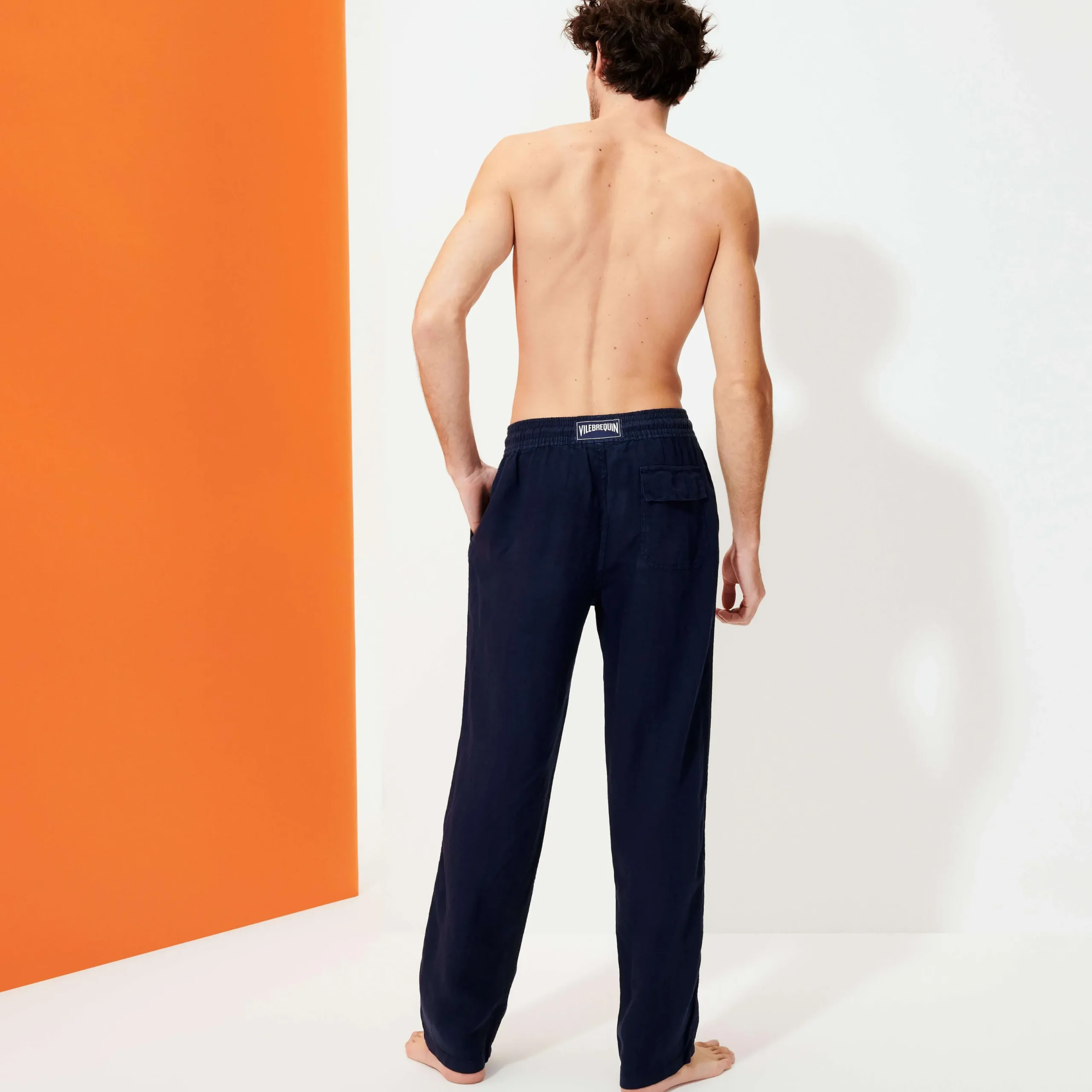 Cheap Vilebrequin Men Linen Pants Solid Navy/Blue