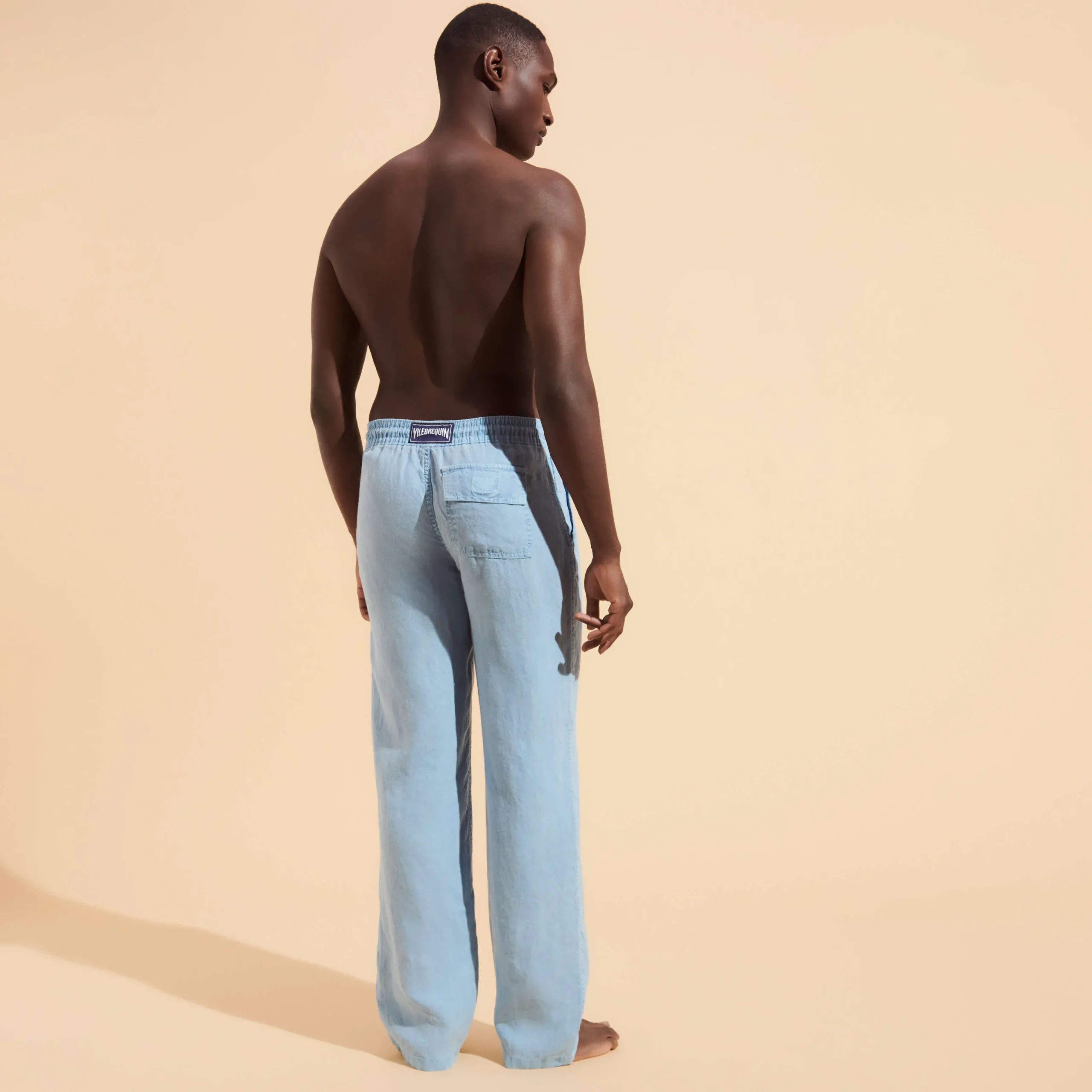 Hot Vilebrequin Men Linen Pants Solid Mineral Dye Source/Blue