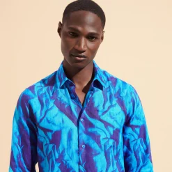 Best Sale Vilebrequin Men Linen Shirt Les Draps Froisses Neptune Blue/Blue