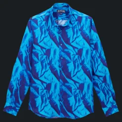 Best Sale Vilebrequin Men Linen Shirt Les Draps Froisses Neptune Blue/Blue