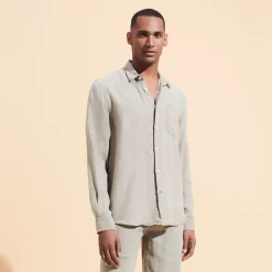 Clearance Vilebrequin Men Linen Shirt Solid Eucalyptus/Green