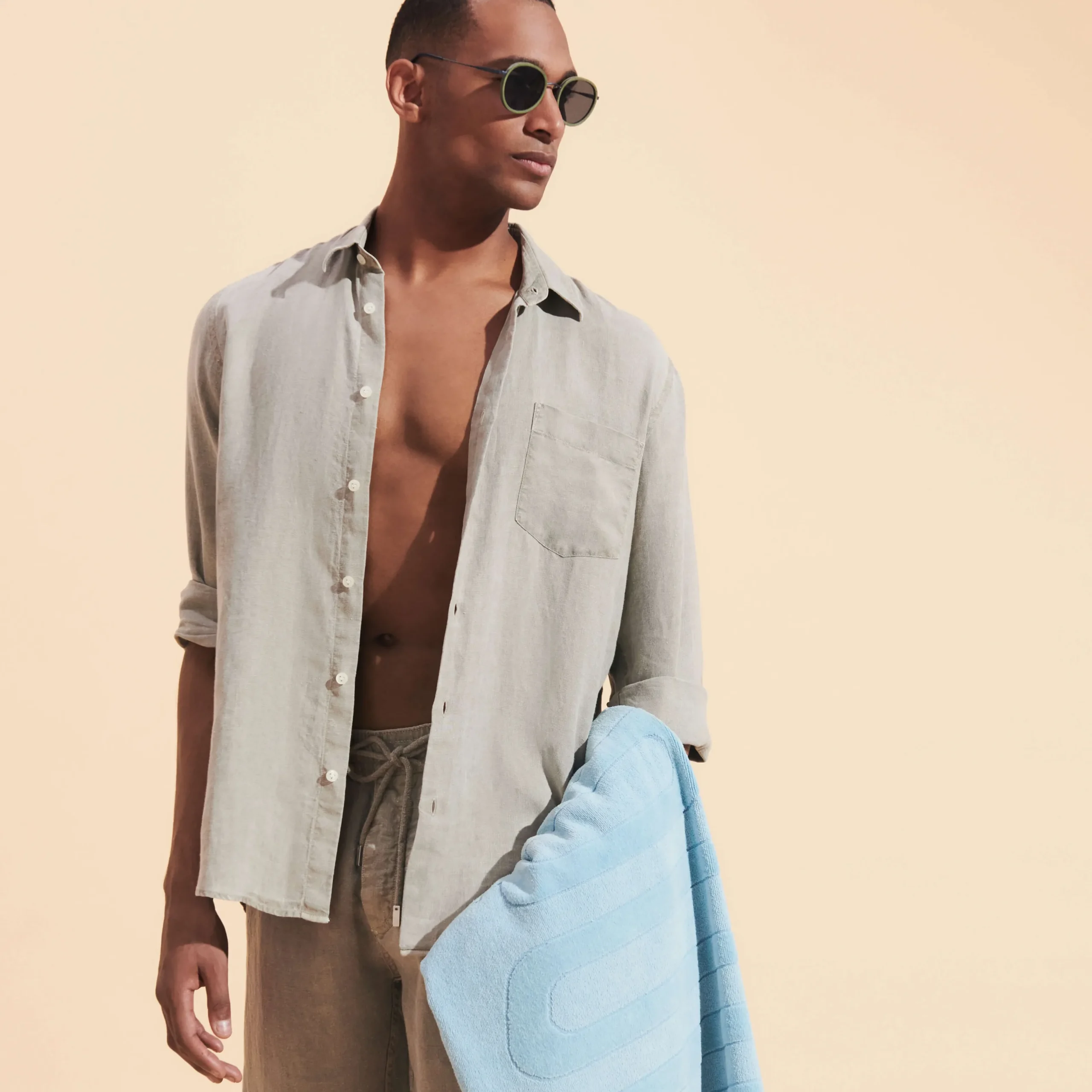 Clearance Vilebrequin Men Linen Shirt Solid Eucalyptus/Green