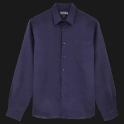 Cheap Vilebrequin Men Linen Shirt Solid Navy/Blue