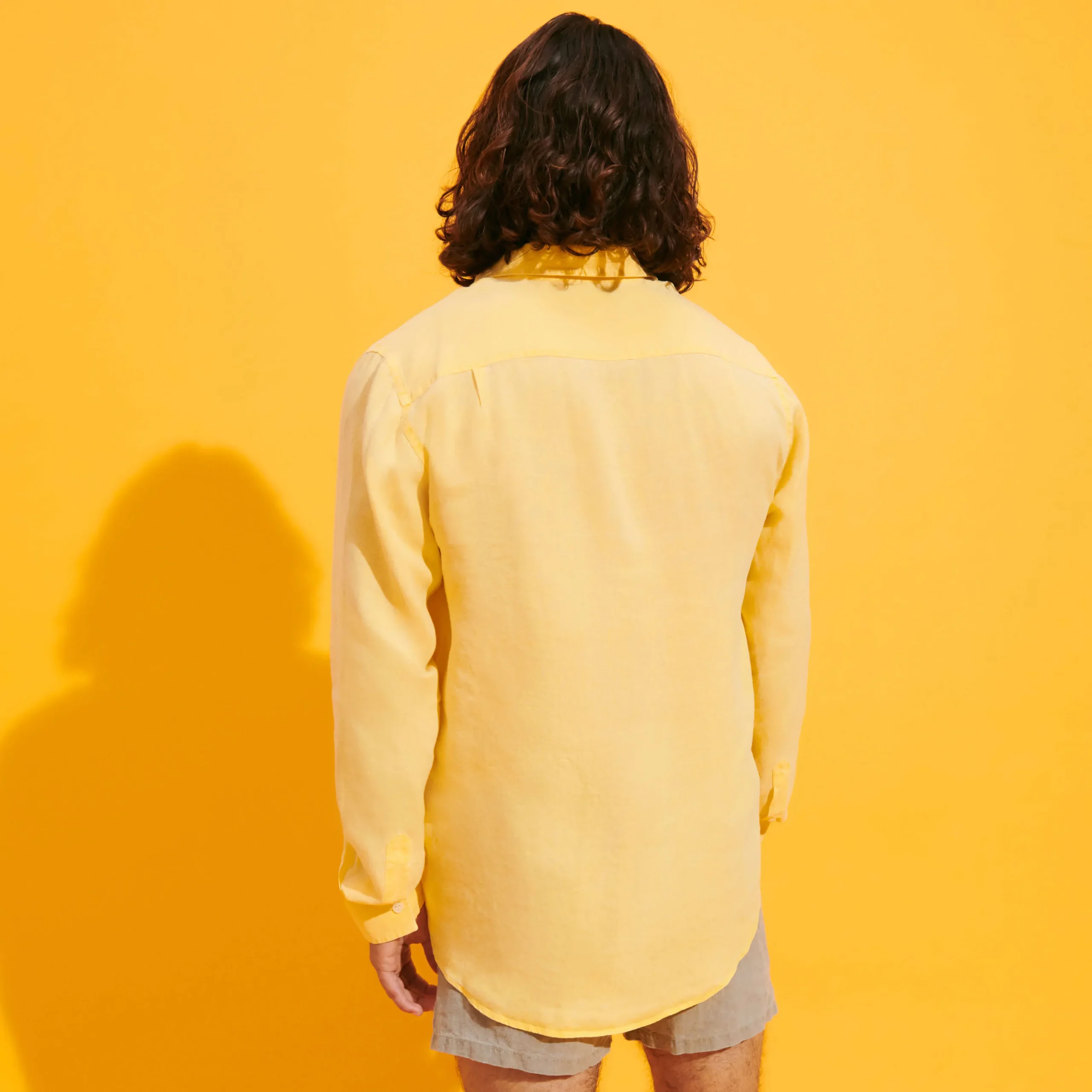 Outlet Vilebrequin Men Linen Shirt Solid Genet/Yellow