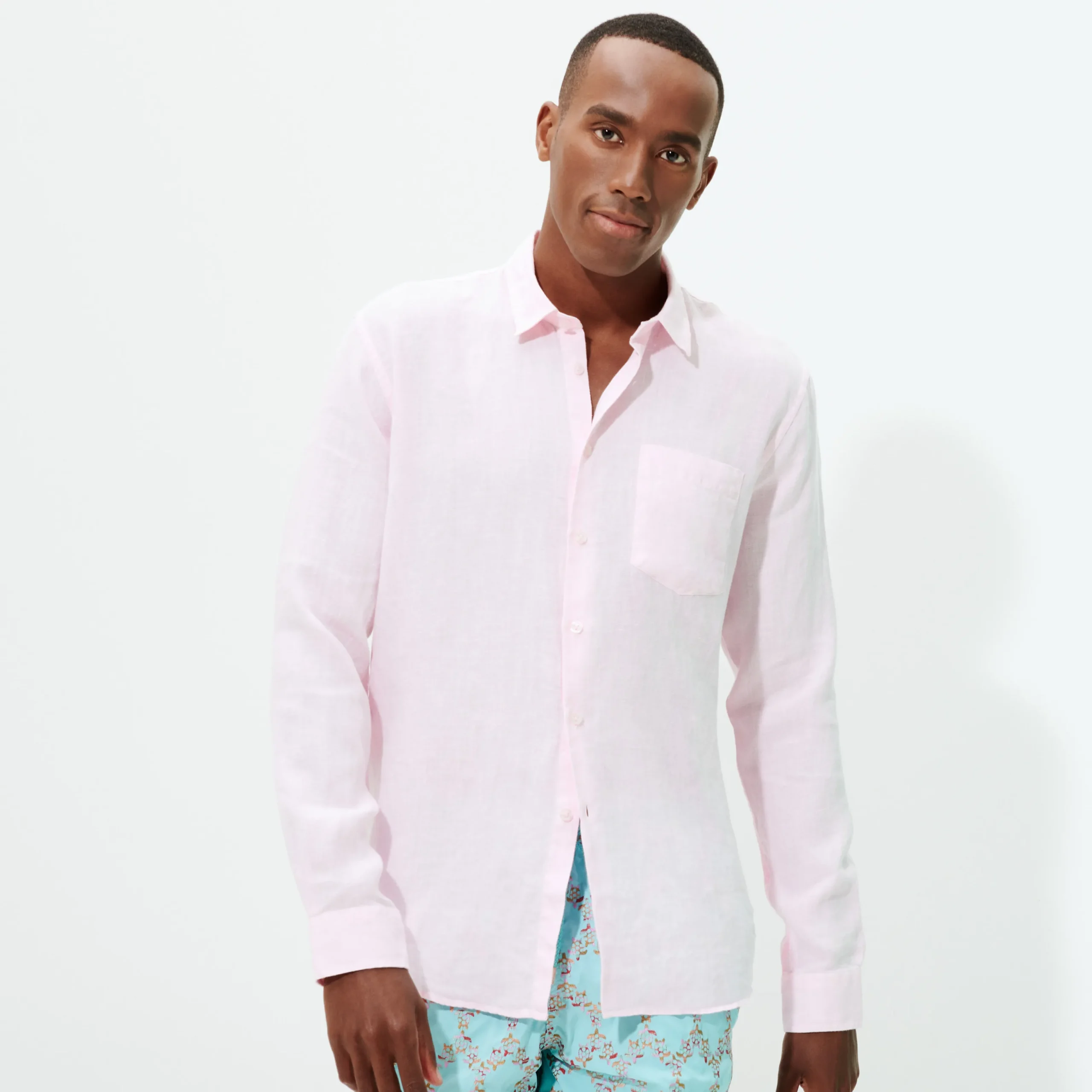 Cheap Vilebrequin Men Linen Shirt Solid Ballet Shoe/Pink