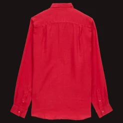 Online Vilebrequin Men Linen Shirt Solid Burgundy/Red