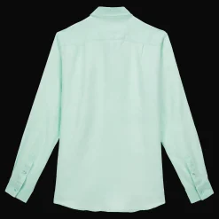 Shop Vilebrequin Men Linen Shirt Solid Water Green/Green