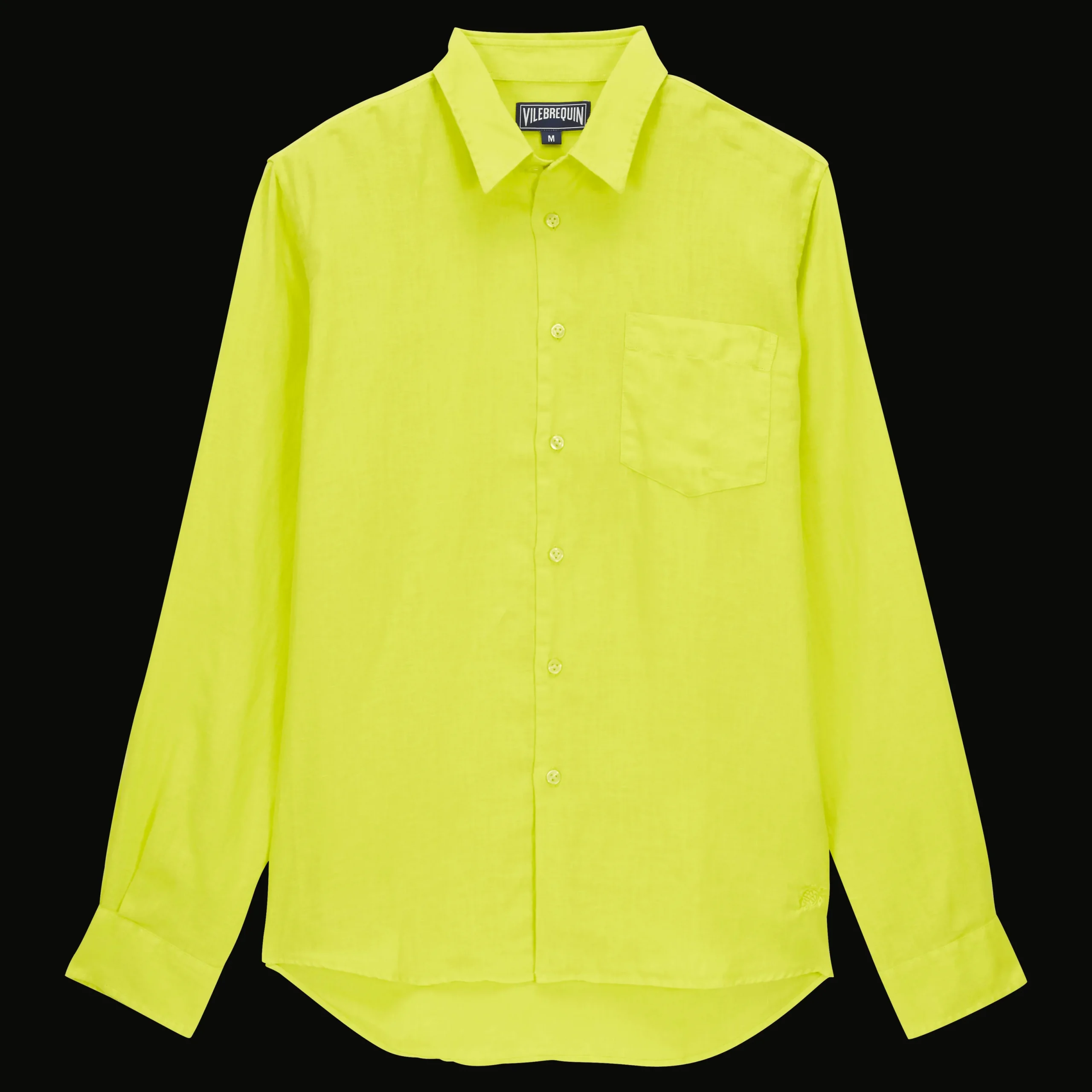 Best Vilebrequin Men Linen Shirt Solid Ginger/Green