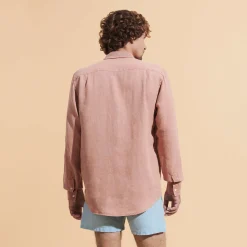 Sale Vilebrequin Men Linen Shirt Solid Pottery/Orange