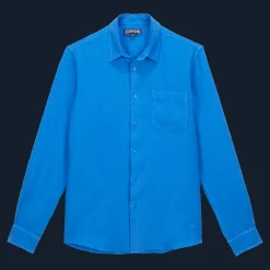 Flash Sale Vilebrequin Men Linen Shirt Solid Earthenware/Blue