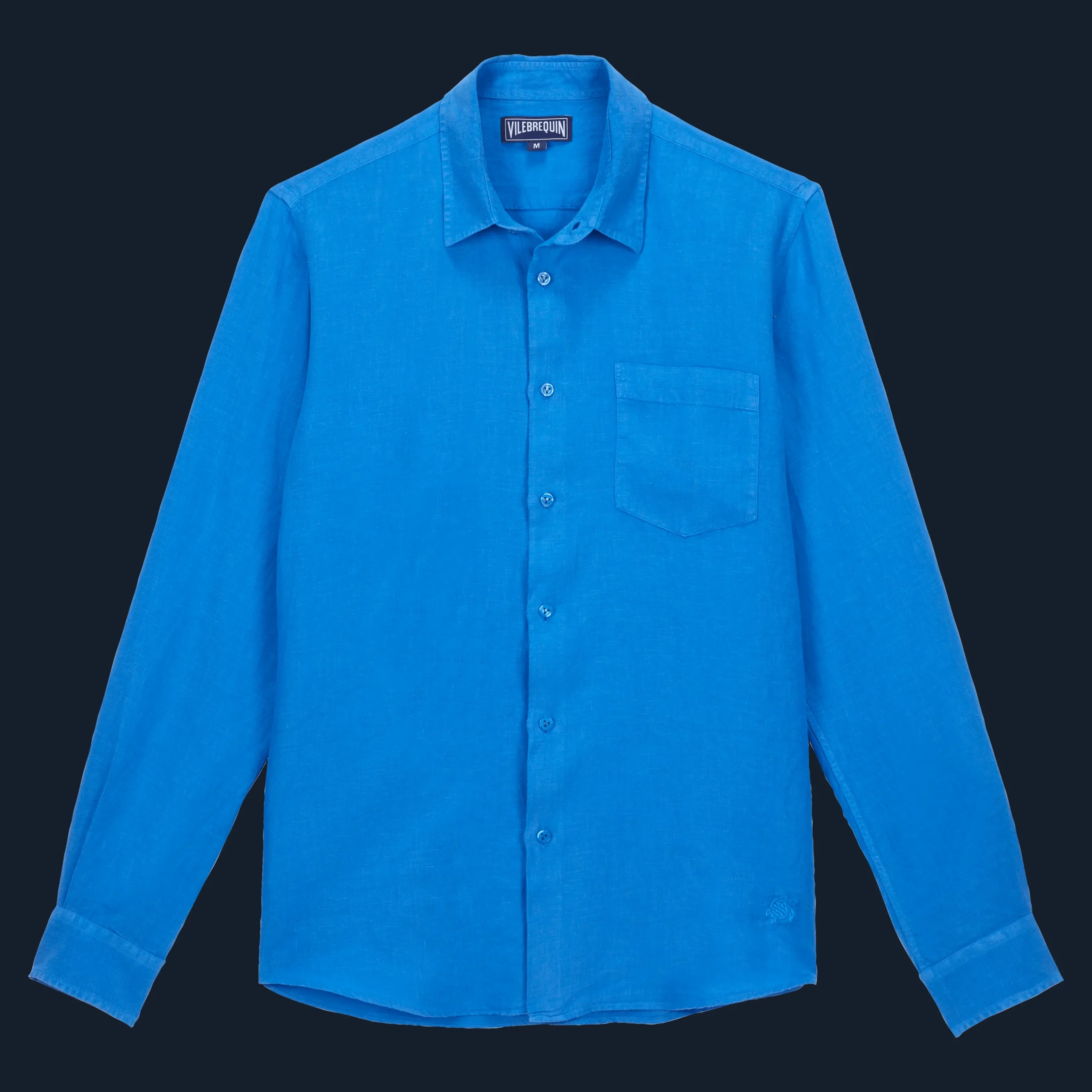 Flash Sale Vilebrequin Men Linen Shirt Solid Earthenware/Blue