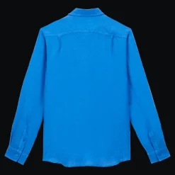 Flash Sale Vilebrequin Men Linen Shirt Solid Earthenware/Blue