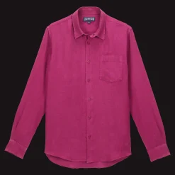 Store Vilebrequin Men Linen Shirt Solid Crimson Purple/Red