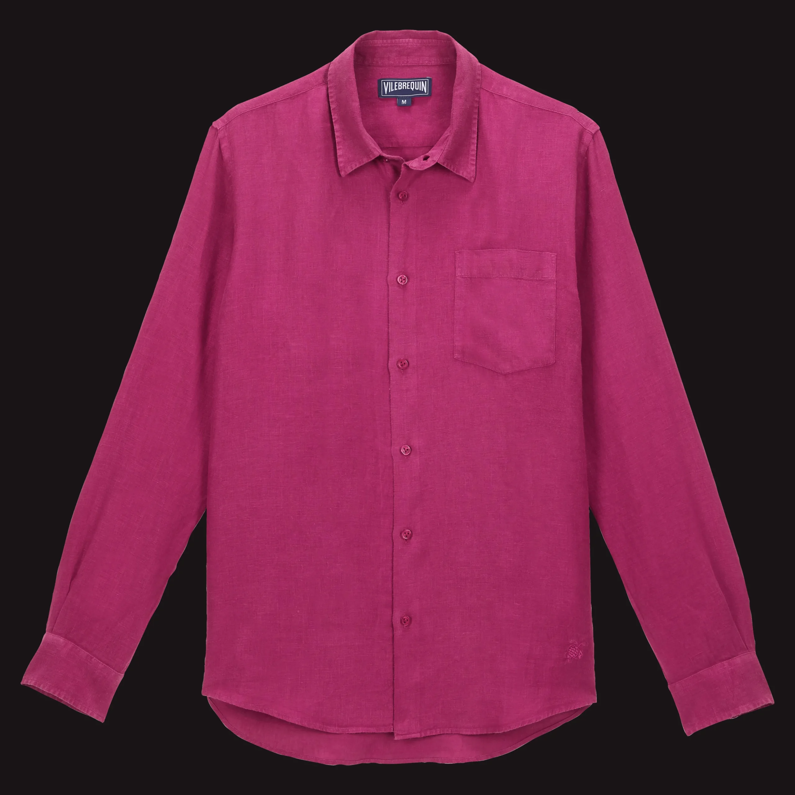 Store Vilebrequin Men Linen Shirt Solid Crimson Purple/Red