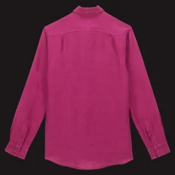 Store Vilebrequin Men Linen Shirt Solid Crimson Purple/Red