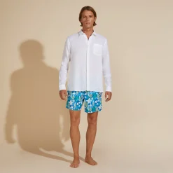 Clearance Vilebrequin Men Linen Shirt Solid White/White
