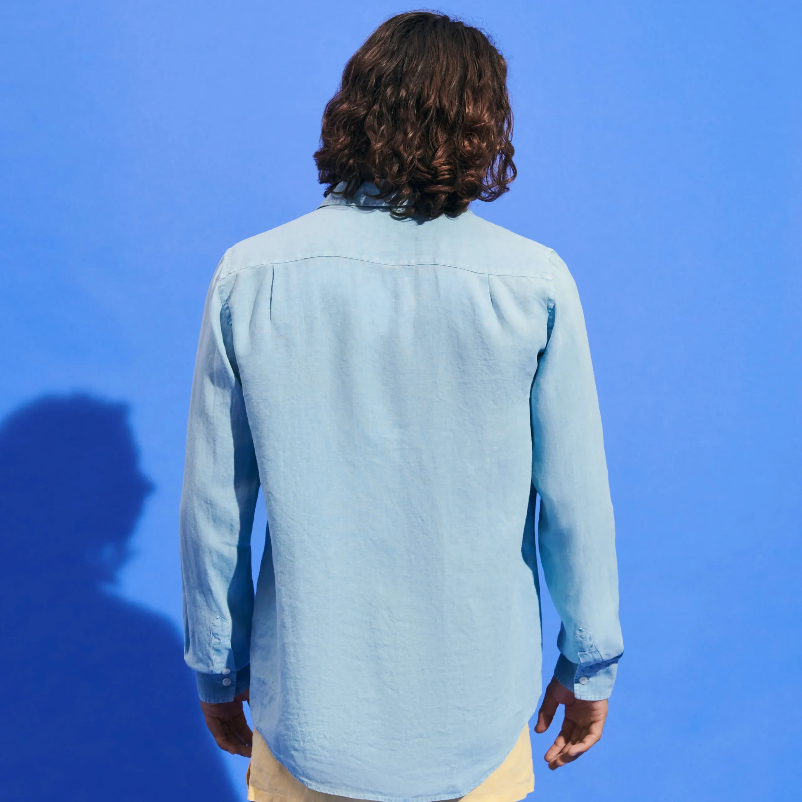 Cheap Vilebrequin Men Linen Shirt Solid Source/Blue