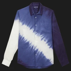 Cheap Vilebrequin Men Linen Shirt Tie & Dye Earthenware/Blue