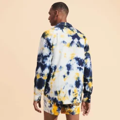 Shop Vilebrequin Men Linen Shirt Tie & Dye Navy/Blue
