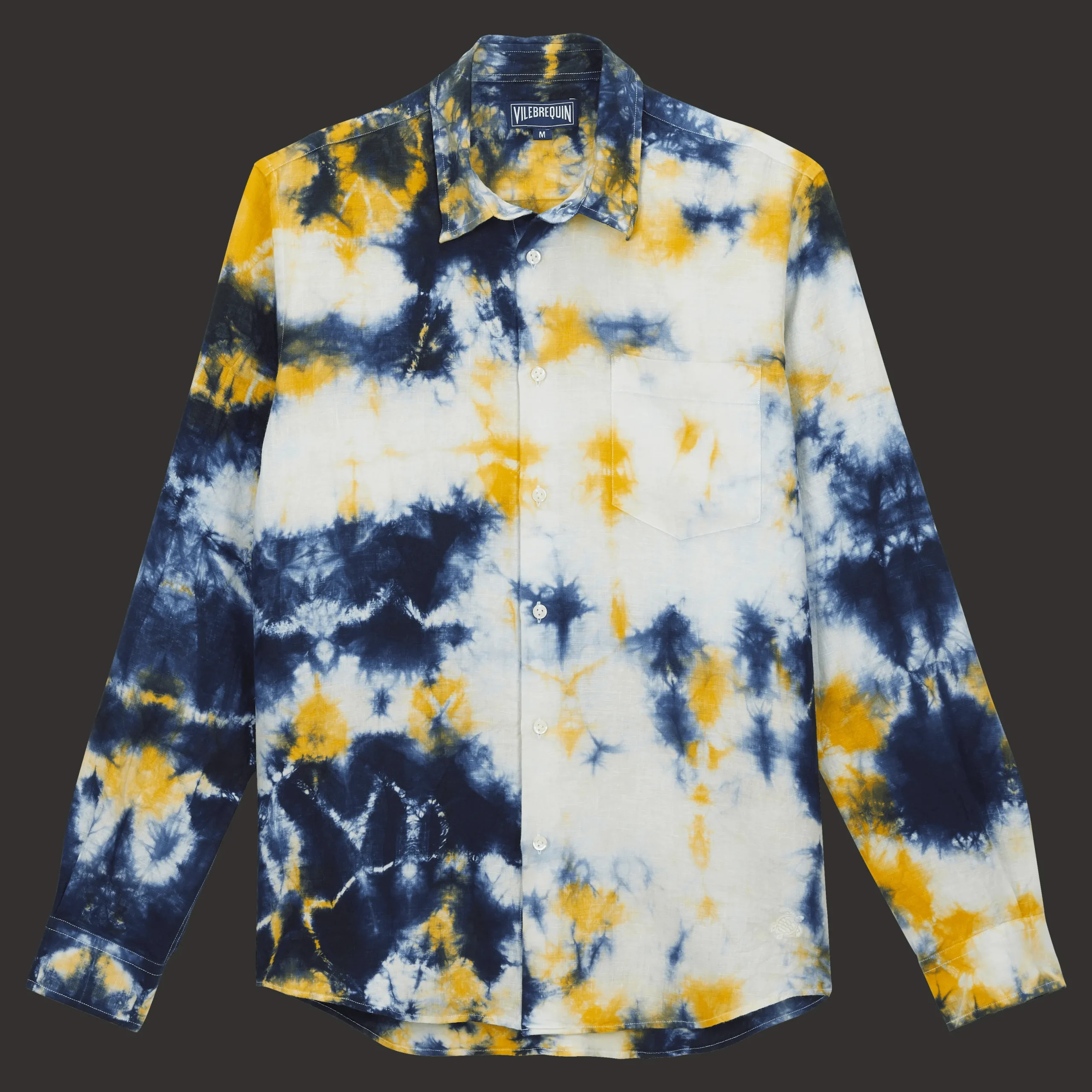 Shop Vilebrequin Men Linen Shirt Tie & Dye Navy/Blue