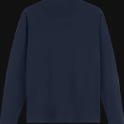New Vilebrequin Men Long Sleeves Cotton T-Shirt Embroidered Moutain Patch Navy/Blue