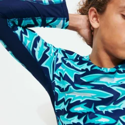 Fashion Vilebrequin Men Long Sleeves Rashguard Requins 3D Navy/Blue