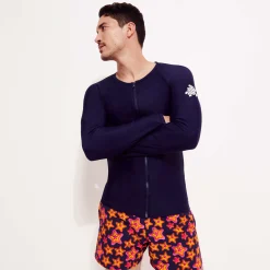 Store Vilebrequin Men Long Sleeves Zipper Rashguard Solid Navy/Blue