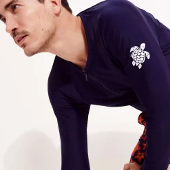 Store Vilebrequin Men Long Sleeves Zipper Rashguard Solid Navy/Blue