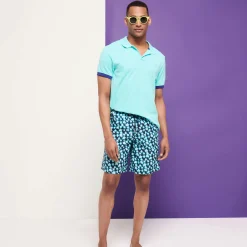 Best Sale Vilebrequin Men Long Swim Trunks Blurred Turtles Navy/Blue