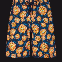 Clearance Vilebrequin Men Long Swim Trunks Carapaces Navy/Blue