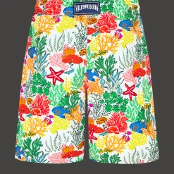 Fashion Vilebrequin Men Long Swim Trunks Fond Marins Multicolores White/White