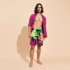 Fashion Vilebrequin Men Long Swim Trunks Macro Octopussy Navy/Blue